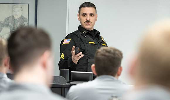 Sgt. Corbin Schultz-Gates of Potsdam Village Police Department teaches a class on communications.