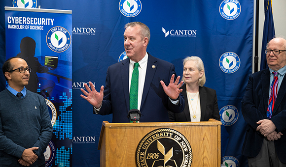 New York State Assemblyman Scott Gray speaks during Senator Gillibrand's Cyber Academy press conference.