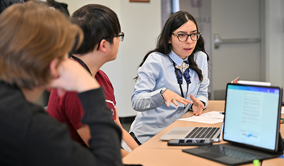 Yesika Carrasquillo pitches an idea during Launch Day.