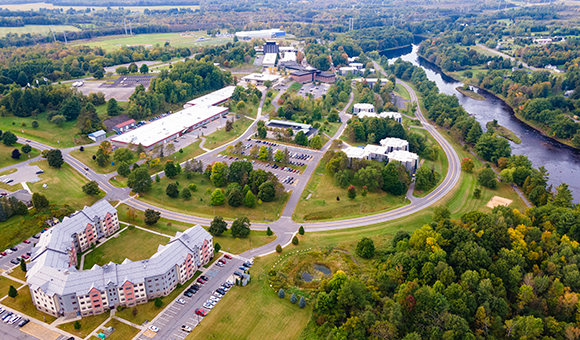 Campus aerial with Kennedy Hall in the foreground