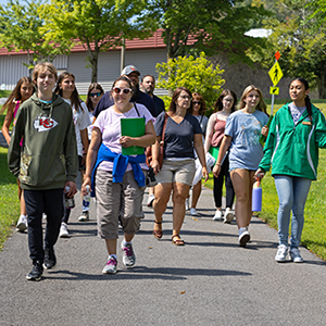 Prospective students and their families tour SUNY Canton&rsquo;s campus during a recent admissions event.