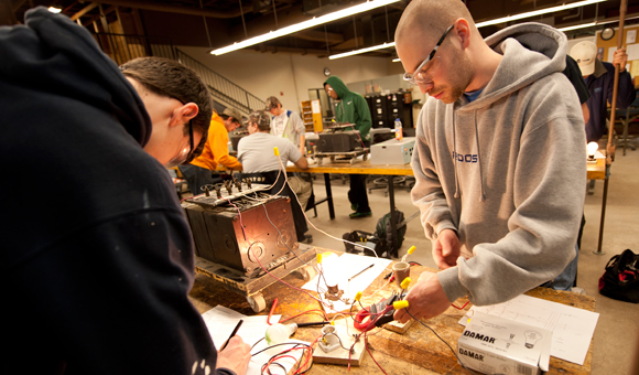 Students working on an electrical project