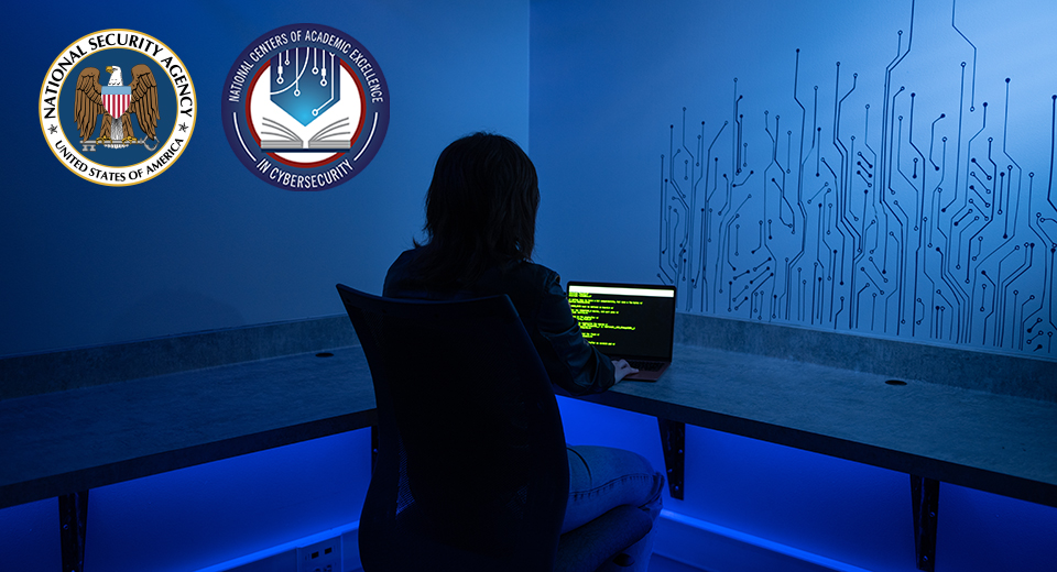 A student works in the Cybersecurity Wi-Fi Ethical Hacking Lab