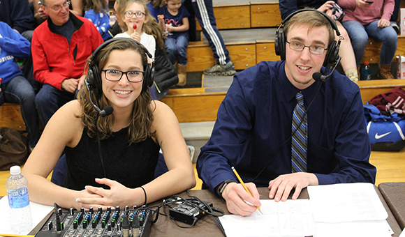 Jenea Shoemaker '17 and Matt Spencer '17 broadcast the 2017 Section X basketball championships.