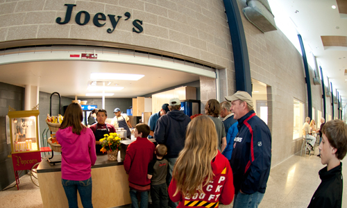 Hungry fans stand in line at Joey's
