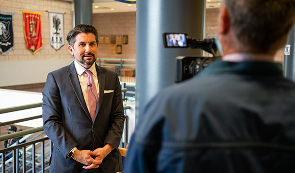 Chancellor Malatras interviews with WWNY Channel 7's Keith Benman.