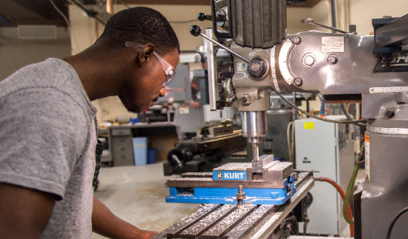 A student works in the mechanical lab