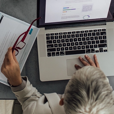 Medical coding at a laptop