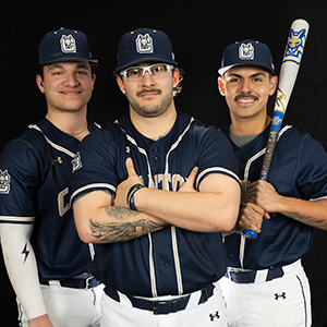 Men's Baseball players Jared Paone, Salvador Diaz, and Johnathan Guerrero