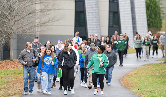 Students tour the campus during an Admissions Open House.