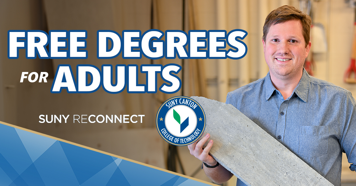 Free Degrees for Adults - SUNY Reconnect | Brett Miller holds a large chunk of concrete.