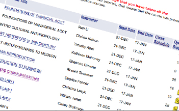 A screenshot of a course schedule