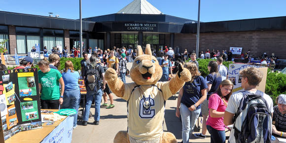 Roody hangs out in the Miller Campus Center