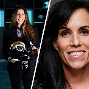 Brette Sadler holds a Jacksonville Jaguars helmet/Gabrielle Valdez Dow