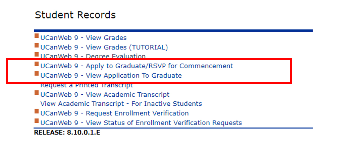 Screenshot: Select Apply to Graduate.